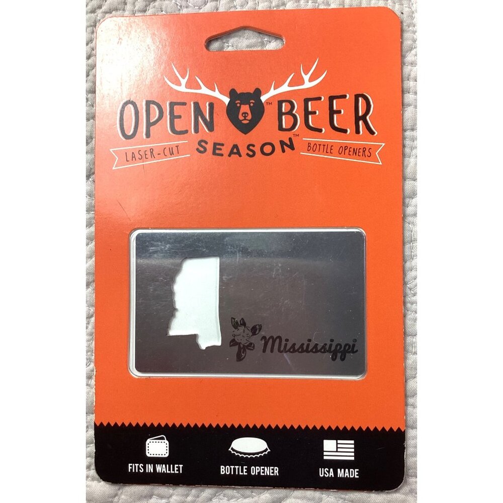 Laser-Cut Wallet Bottle Opener*Mississippi Silhouette*Stainless Steel*USA*NIP